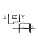 3-Tier Ladder Cantilever Cubby Accent Wall Shelf with Criss Cross Asymmetrical Modern Design