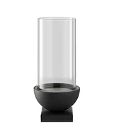 Danya B Modern Black Metal Bold Pedestal and Glass Pillar Hurricane Candle Holder, Large