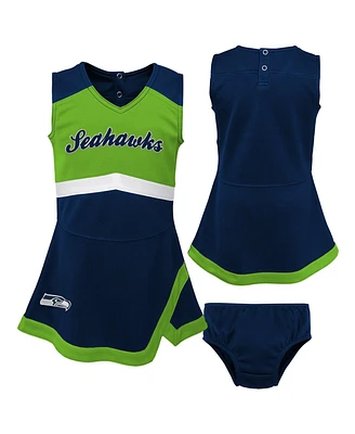 Little Girls Navy Seattle Seahawks Two-Piece Cheer Captain Jumper Dress with Bloomers Set