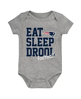 Baby Boys and Girls Navy, Red, Heather Gray New England Patriots Three-Pack Eat, Sleep Drool Retro Bodysuit Set