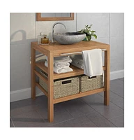 Bathroom Vanity Cabinet with 2 Baskets Solid Teak 29.1" x 17.7" x 29.5"