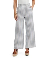 Ellen Tracy Women's Linen Smocked Wide Leg Pant