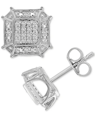 Men's Diamond Hexagon Halo Cluster Stud Earrings (1/6 ct. t.w.) in 10k White Gold