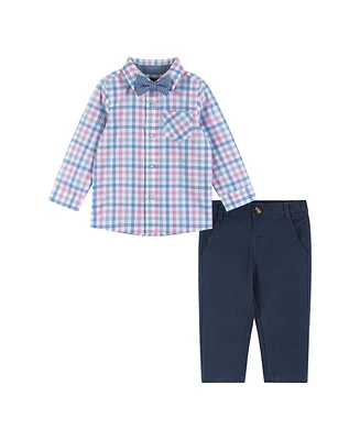 Andy & Evan Baby Boys White and Navy Plaid Button down Shirt Pants Set