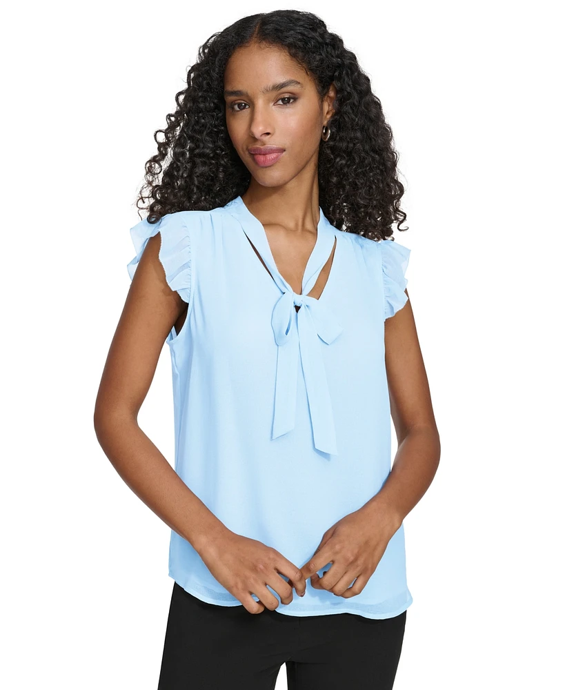 Calvin Klein Women's Ruffled Cap-Sleeve Tie-Neck Blouse