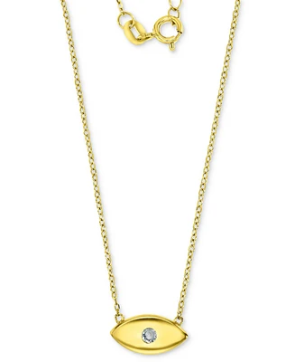 Cubic Zirconia Polished Evil Eye Pendant Necklace in 14k Gold-Plated Sterling Silver, 16" + 2" extender