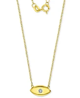 Cubic Zirconia Polished Evil Eye Pendant Necklace in 14k Gold-Plated Sterling Silver, 16" + 2" extender