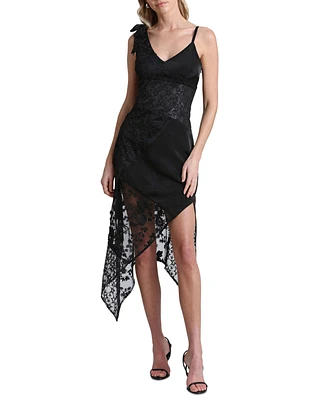 Avec Les Filles Women's Lace Asymmetrical Midi Dress