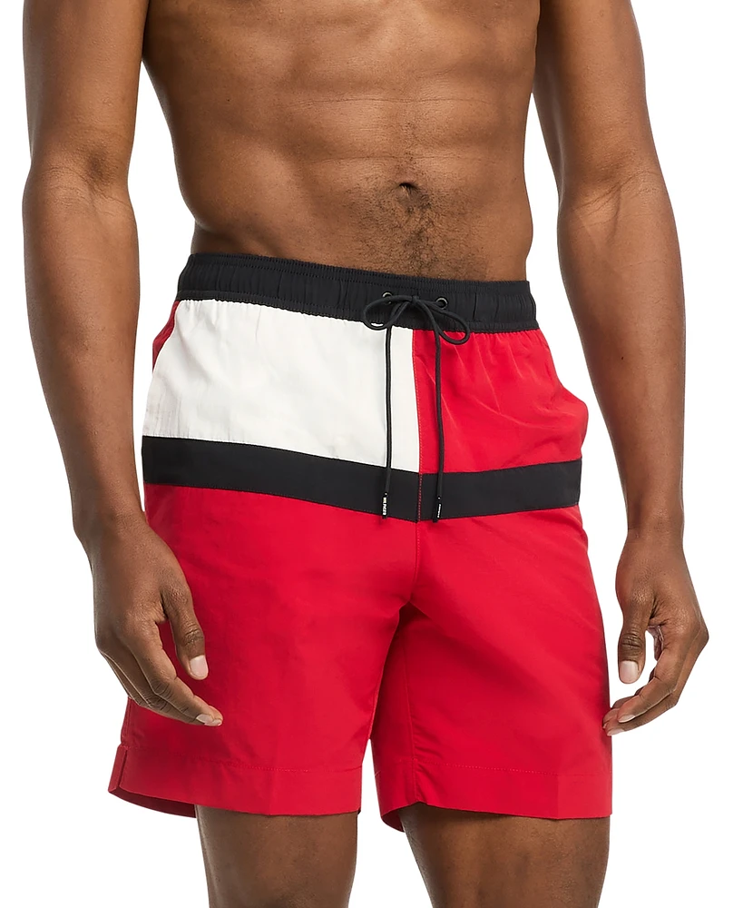 Tommy Hilfiger Men's Long Drawstring Flag 7" Swim Trunks