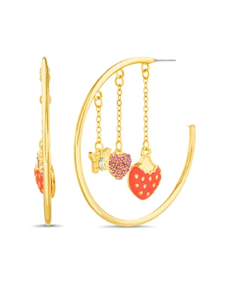 kensie Gold-Tone Hoop with Strawberry, Heart and Butterfly Charm Dangles