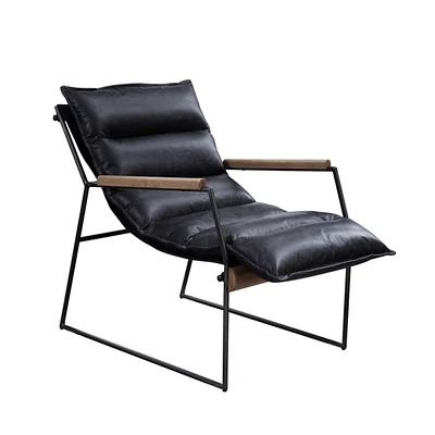Simplie Fun Luberzo Accent Chair In Distress Espresso Top Grain Leather & Matte Iron Finish