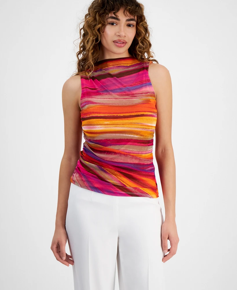 Bar Iii Women's Sunset-Striped Sleeveless High-Neck Top, Created for Macy's