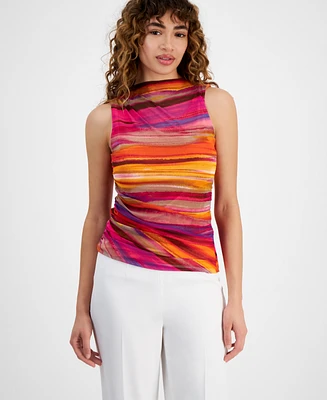 Bar Iii Women's Sunset-Striped Sleeveless High-Neck Top, Created for Macy's