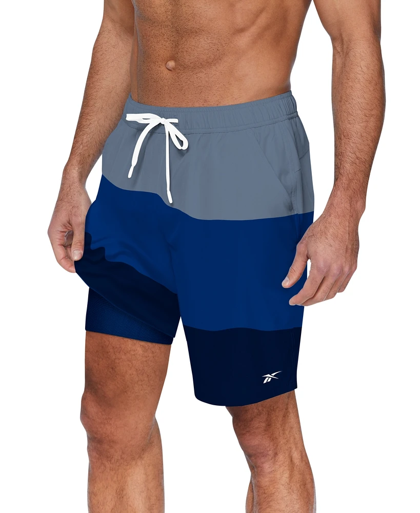 Reebok Men's Quick-Dry Colorblock Core Valley 7" Swim Trunks