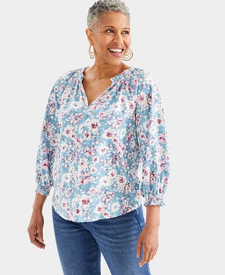 Style & Co Petite Wind Garden Gathered Knit Blouse, Created for Macy's