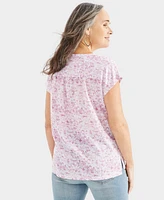 Style & Co Women's Printed Boat-Neck Short Sleeve Top, Created for Macy's