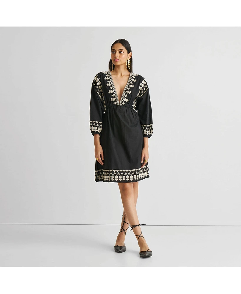 Reistor Women's Deep V Embroidered Dress