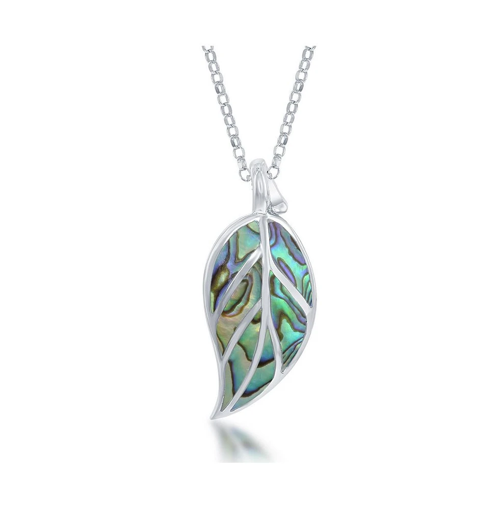Caribbean Treasures Sterling Silver Large Abalone Leaf Pendant Necklace