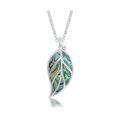 Caribbean Treasures Sterling Silver Large Abalone Leaf Pendant Necklace