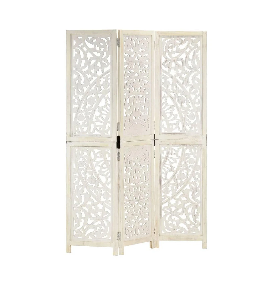 Hand carved 3-Panel Room Divider White 47.2"x65" Solid Mango Wood