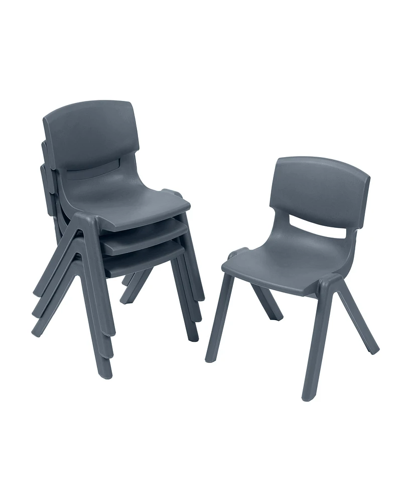 ECR4Kids 12in Plastic School Stack Chair, Classroom Furniture, Grey, 4-Pack