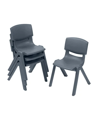 ECR4Kids 12in Plastic School Stack Chair, Grey, 4-Pack