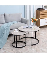 Round Nesting Coffee Table Set of 2 Stacking Accent Tables Living Room, Grey