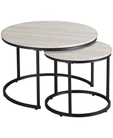 Round Nesting Coffee Table Set of 2 Stacking Accent Tables Living Room, Grey