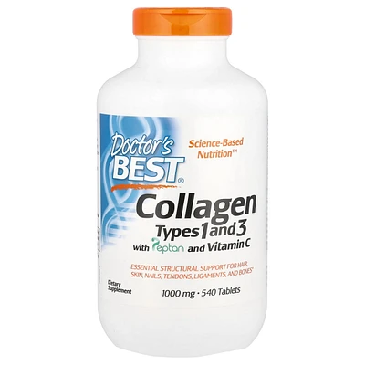 Doctor's Best Collagen Types 1 and 3 with Pep tan and Vitamin C 1 000 mg - 540 Tablets - Assorted Pre