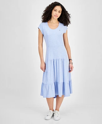 Tommy Hilfiger Women's Short-Sleeve Tiered Logo Midi Dress