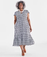 Style & Co Plus Split-Neck Tiered Dress, Created for Macy's