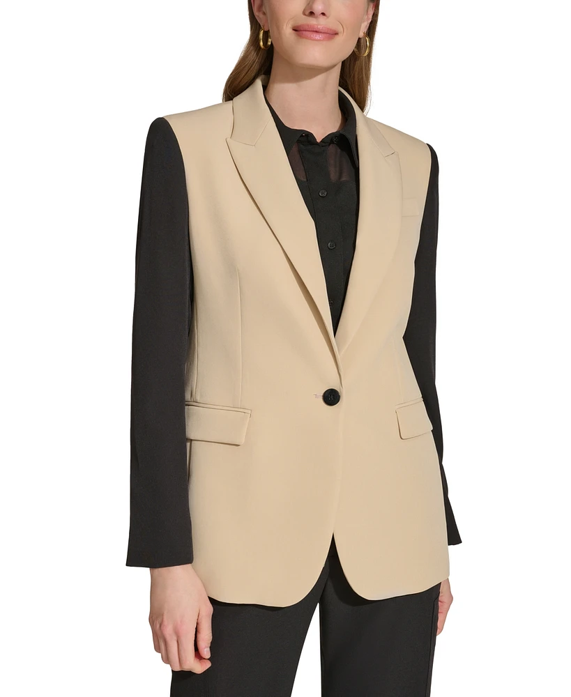 Dkny Petite Colorblocked Peak-Lapel Stretch Jacket