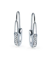 Safety Pin Threader Earrings Crystal Accent Silver Tone Surgical Steel