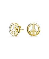 Bling Jewelry Dainty Tiny Small Round World Peace Sign Symbol Stud Earrings For Women Gold Plated Sterling Silver