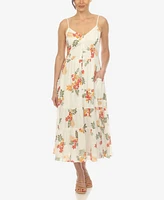 White Mark Women's V-neck Floral Print Maxi Dress