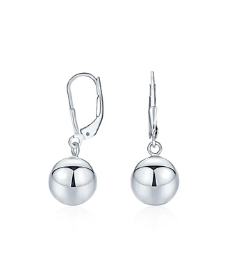 Bling Jewelry Simple Basic Dangling Lever back Round Bead Ball Drop Earrings For Women Sterling Silver 10MM