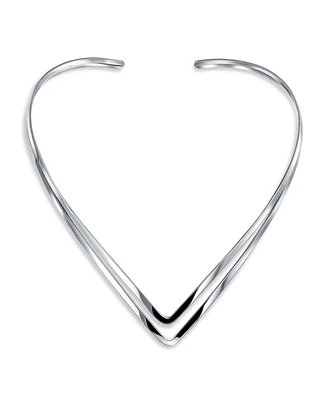 Bling Jewelry Basic Simple Double V Shape Geometric Collar Statement Necklace For Women Silver Sterling