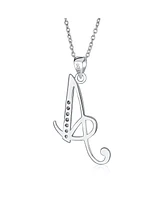 Bling Jewelry Abc Cubic Zirconia Pave Cz Cursive Script Letter Alphabet Initial Pendant Necklace For Women .925 Sterling Silver