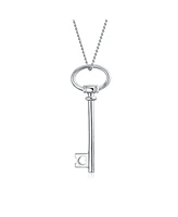 Bling Jewelry Large Plain Open Oval Key Shape Pendant Necklace For Women Sterling Silver 18 Inch