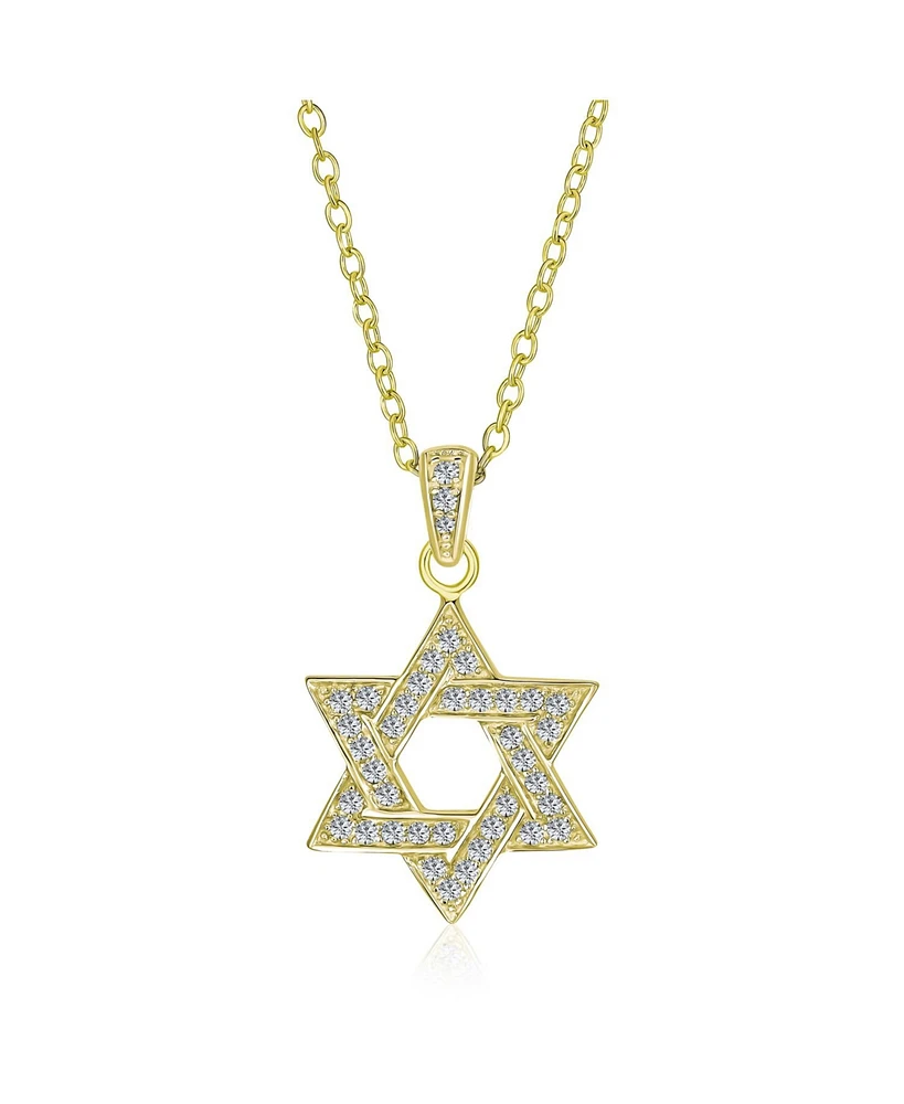 Bling Jewelry Hanukkah Star of David Pendant Necklace: Cz Accents Gold Plated Sterling Silver Women Bat Mitzvah - Gold