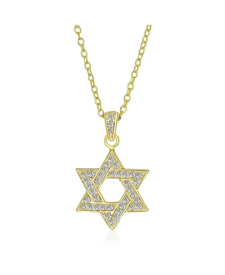 Traditional Hanukkah Star of David Pendant Necklace: Cz Accents, Gold Plated & Sterling Silver Women & Bat Mitzvah - Gold