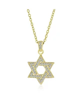 Traditional Hanukkah Star of David Pendant Necklace: Cz Accents, Gold Plated & Sterling Silver Women & Bat Mitzvah - Gold
