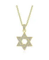 Bling Jewelry Hanukkah Star of David Pendant Necklace: Cz Accents Gold Plated Sterling Silver Women Bat Mitzvah - Gold