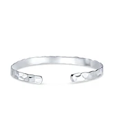 Bling Jewelry Medium Textured Honeycomb Stackable Hammered Bangle Cuff Matte Sterling Silver