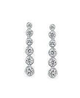 Bling Jewelry Elegant Sterling Silver Cz Linear Drop Earrings With Geometric Bubble Prom Cubic Zirconia In A Bezel Set Round Shape.