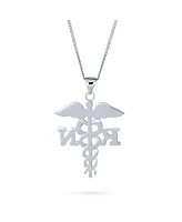 Bling Jewelry Angel Wings Stethoscope Symbol of Registered Rn Nurse Caduceus Pendant Charm Necklace For Women Graduation Sterling Silver