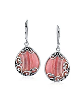 Bling Jewelry Western Style Teardrop Scroll Filigree Scroll Stabilized Pink Natural Rhodochrosite Lever Back Dangle Earrings For Women Sterling Silver