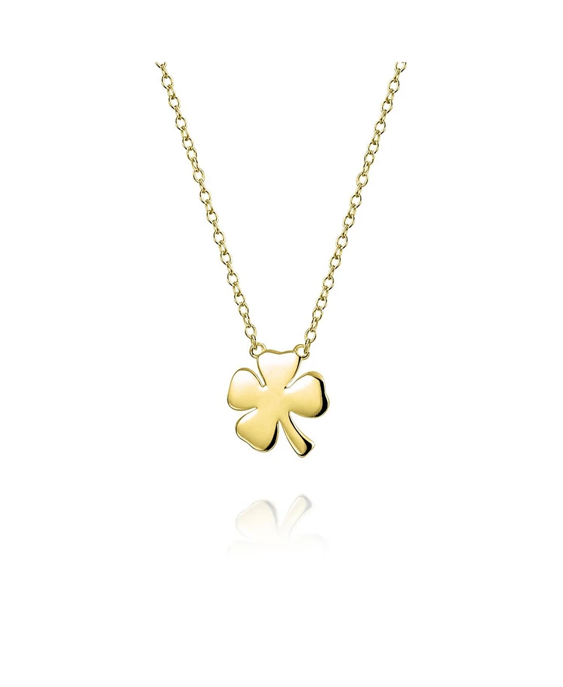 Irish Lucky Shamrock Good Luck Charm Four Leaf Clover Pendant Necklace For Women Yellow Gold Plated .925 Sterling Silver - Gold