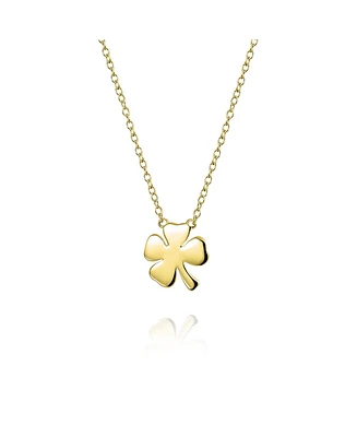 Irish Lucky Shamrock Good Luck Charm Four Leaf Clover Pendant Necklace For Women Yellow Gold Plated .925 Sterling Silver - Gold
