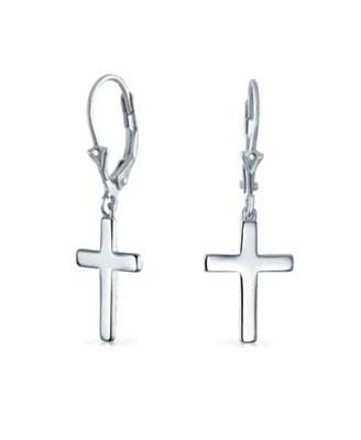 Bling Jewelry Minimalist Religious Cross Dangle Earrings 14K Gold Plated Sterling Silver